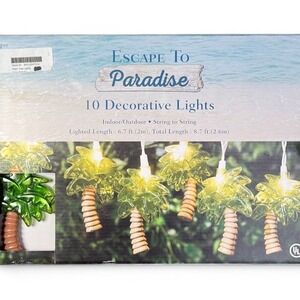 Escape To Paradise Palm Tree String Lights 10ct Beach RV Decor 8.5ft Outdoor NEW